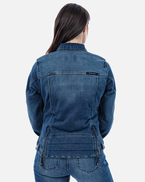 Tura Trucker Washed Blue Ladies Motorcycle Denim Jacket - Grace Webb Edit