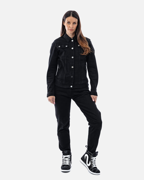 Tura Trucker Solid Black Ladies Motorcycle Denim Jacket