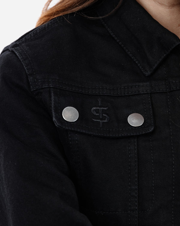 Tura Trucker Solid Black Ladies Motorcycle Denim Jacket