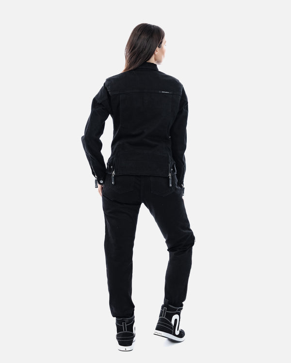 Tura Trucker Solid Black Ladies Motorcycle Denim Jacket
