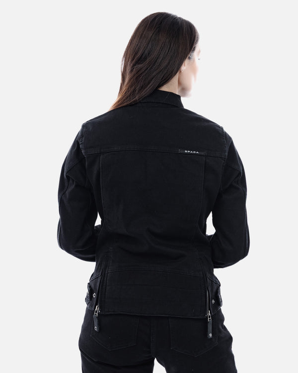 Tura Trucker Solid Black Ladies Motorcycle Denim Jacket