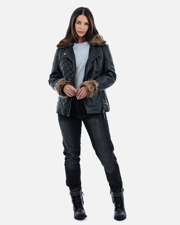 Lancer Ladies Black Leather Motorcycle Jacket