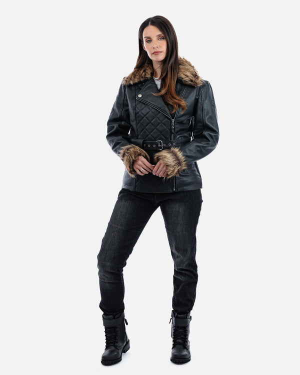 Lancer Ladies Black Leather Motorcycle Jacket