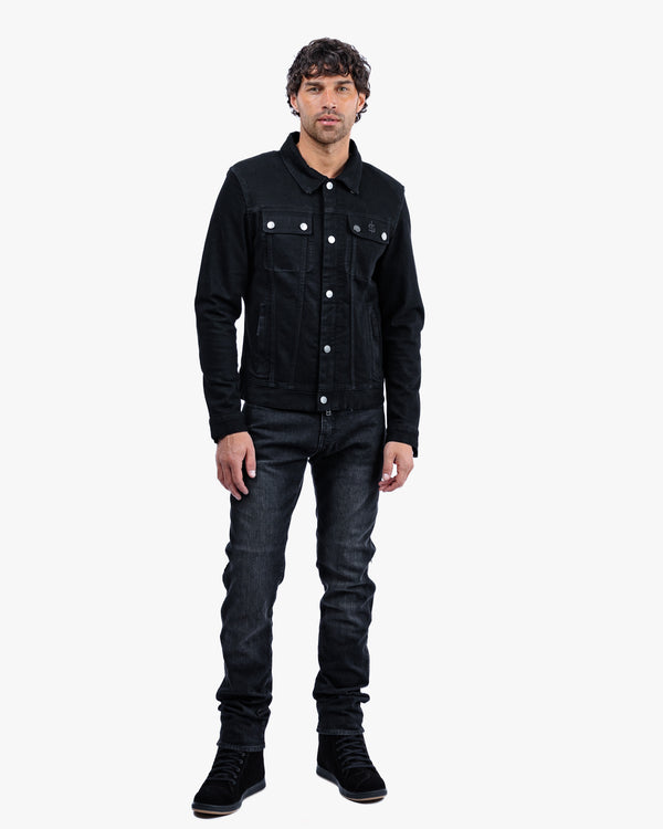Tura Trucker Mens Solid Black Motorcycle Denim Jacket