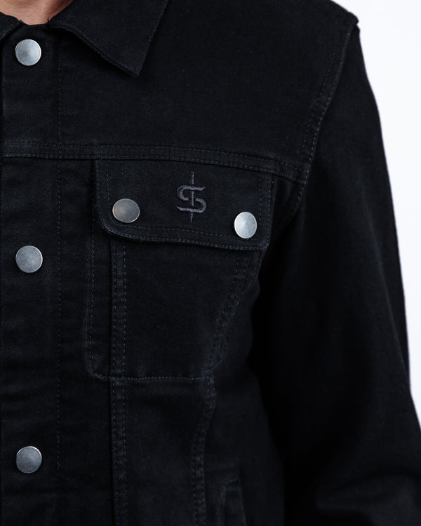 Tura Trucker Mens Solid Black Motorcycle Denim Jacket
