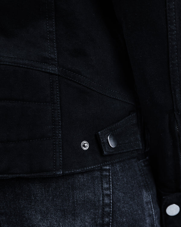 Tura Trucker Mens Solid Black Motorcycle Denim Jacket