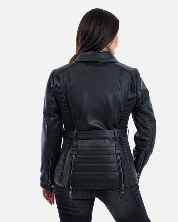 Lancer Ladies Black Leather Motorcycle Jacket