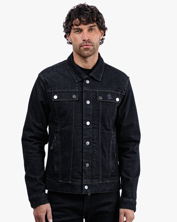 Tura Trucker Mens Rinse Indigo Motorcycle Denim Jacket