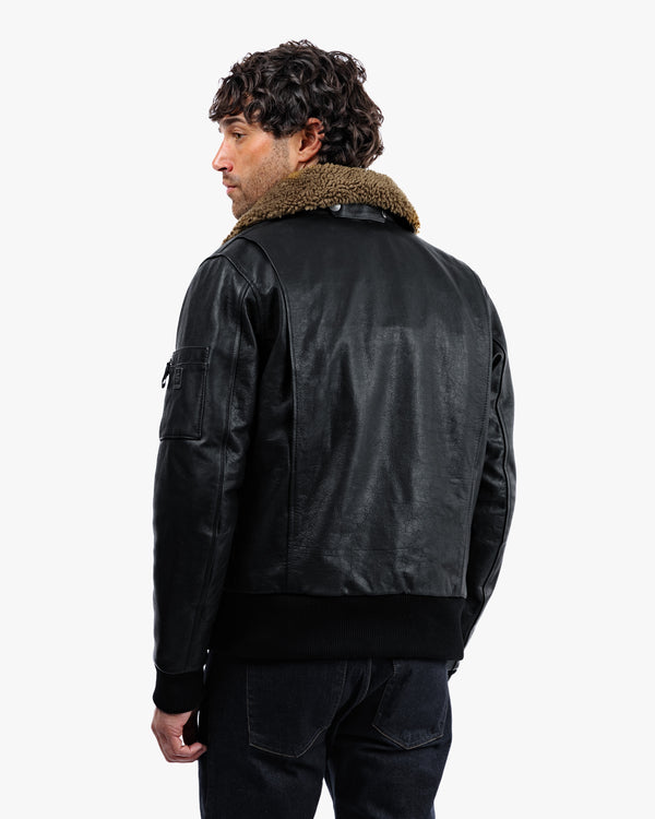 Turbine Black Leather Motorcycle Bomber Jacket