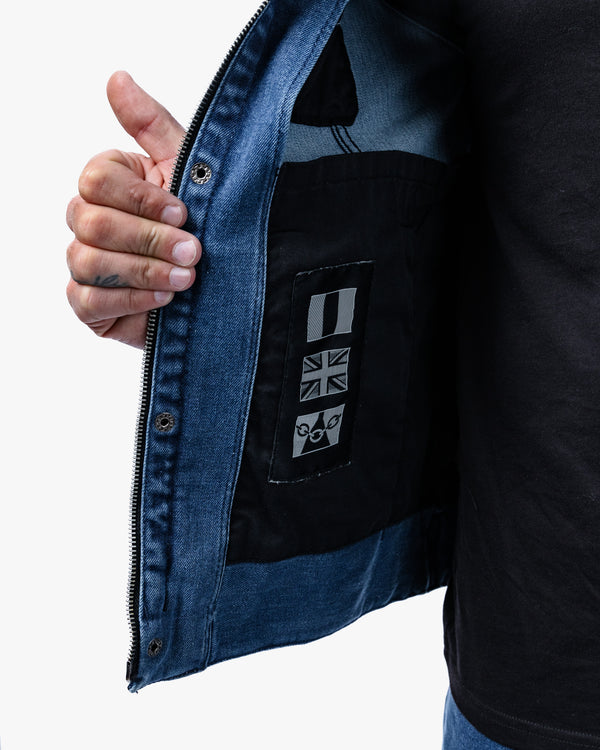 Tura Trucker Mens Washed Blue Motorcycle Denim Jacket