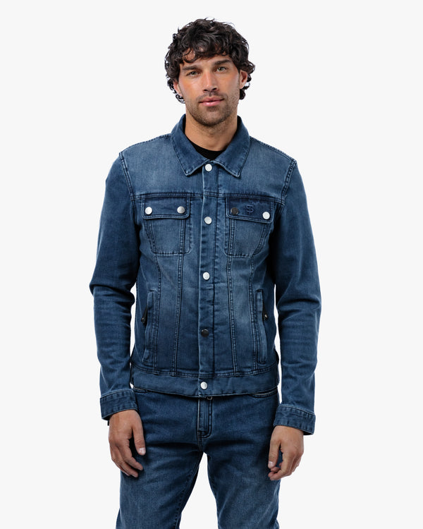 Tura Trucker Mens Washed Blue Motorcycle Denim Jacket