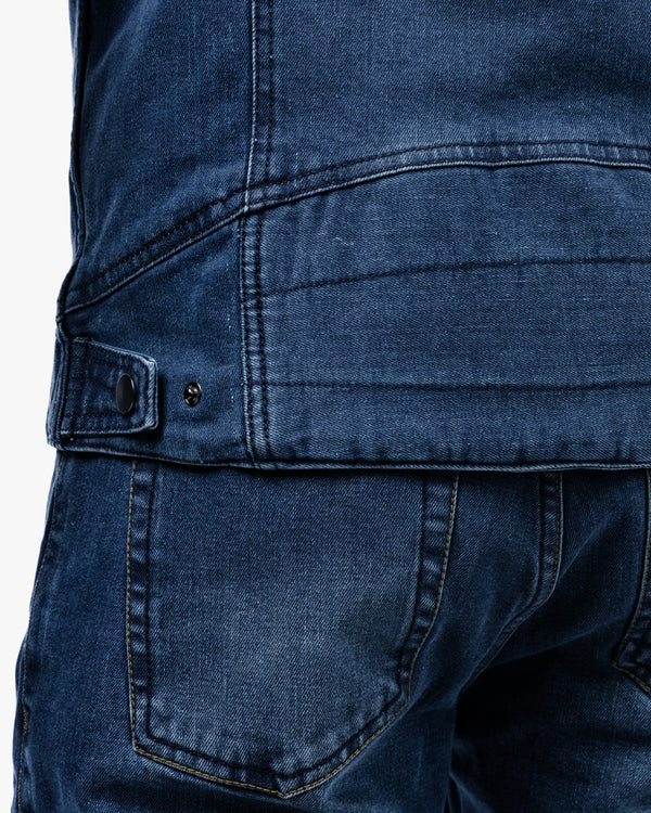 Tura Trucker Mens Washed Blue Motorcycle Denim Jacket