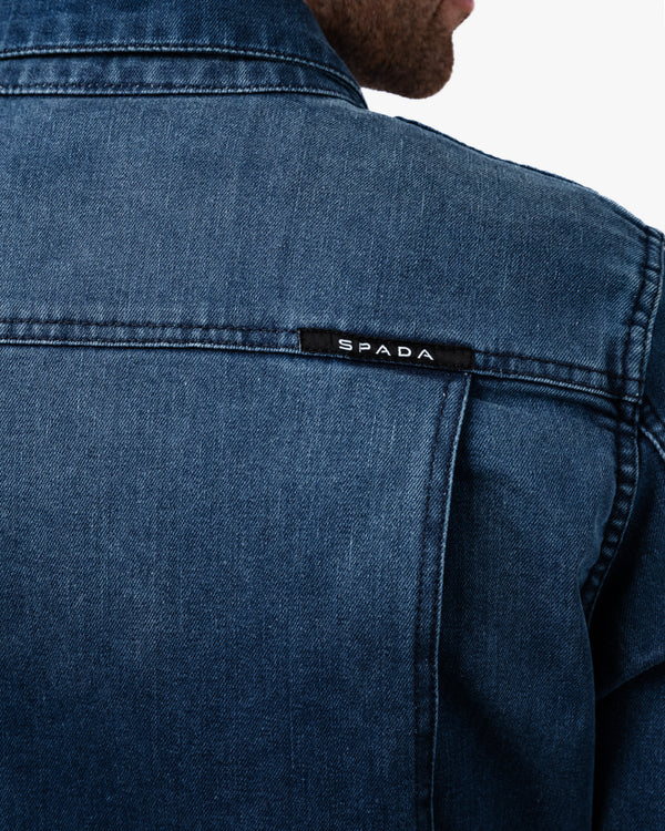 Tura Trucker Mens Washed Blue Motorcycle Denim Jacket