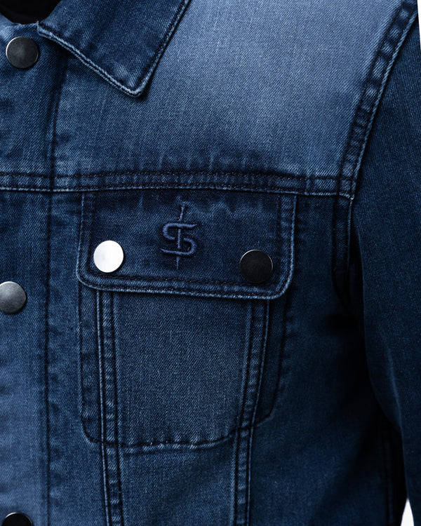 Tura Trucker Mens Washed Blue Motorcycle Denim Jacket