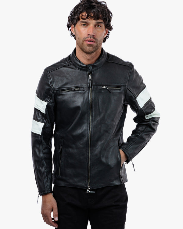 Hanzo Black & Ivory Leather Motorcycle Jacket