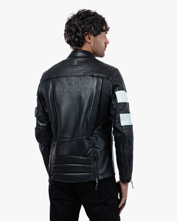 Hanzo Black & Ivory Leather Motorcycle Jacket
