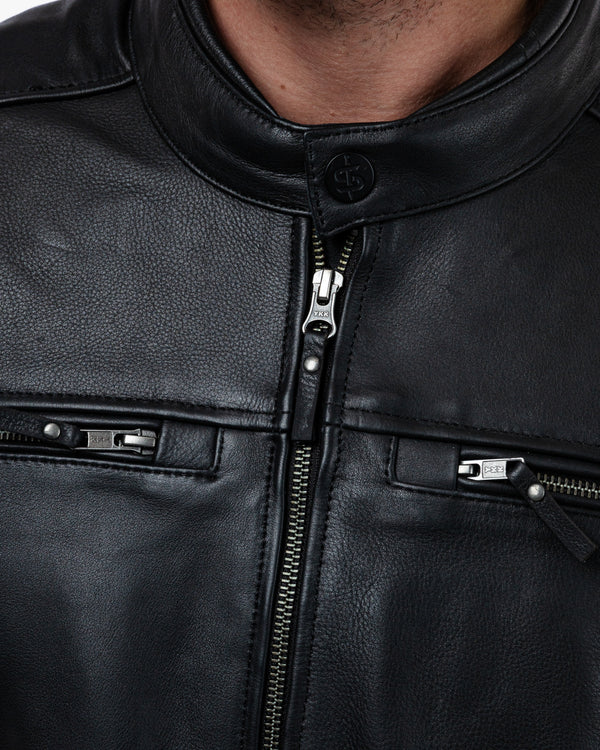 Hanzo Black & Ivory Leather Motorcycle Jacket