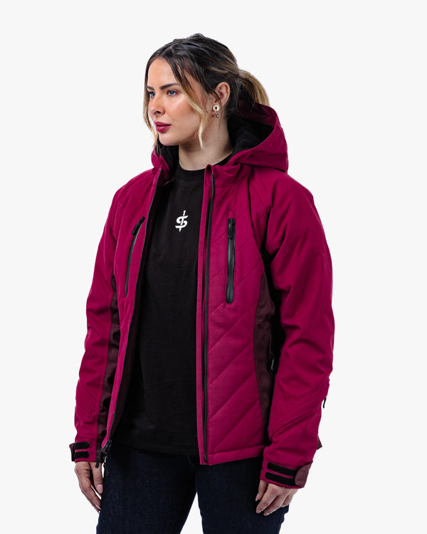 woman wearing black spada t-shirt with ed quilted motorcycle jacket for women