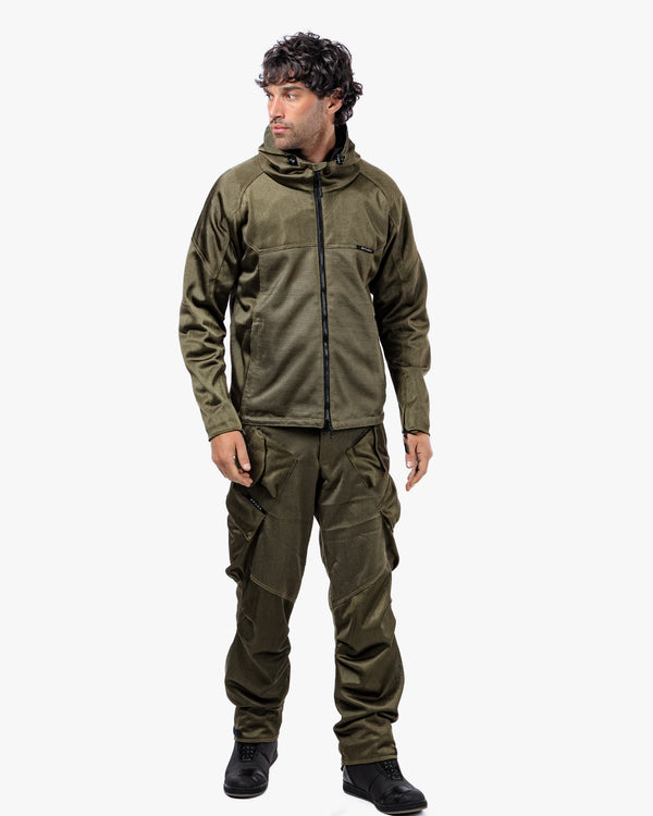 Hooded Air Olive Green Ventilated Motorcycle Jacket