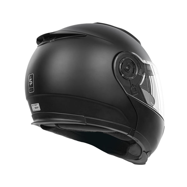 Black motorcycle helmet on a white background
