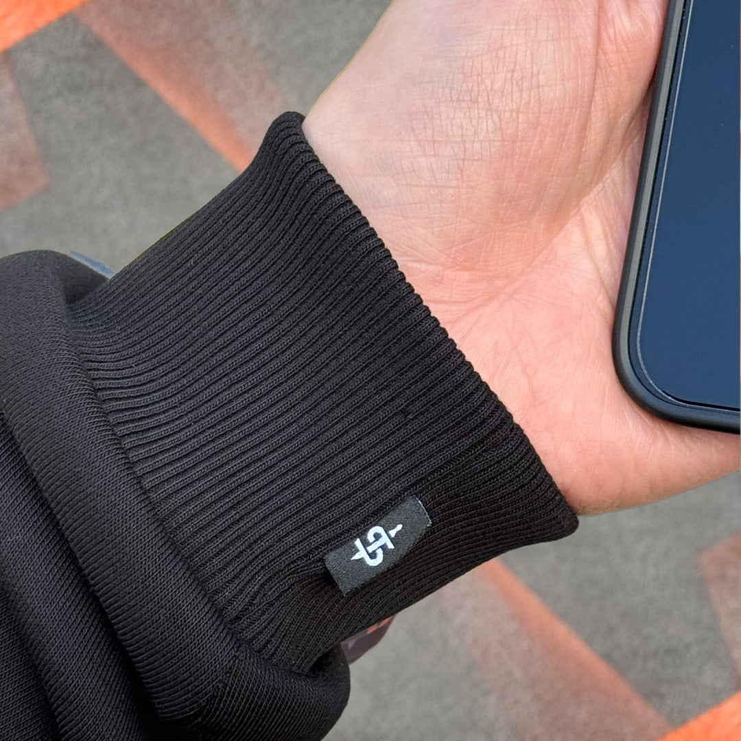 closeup of ribbed cuff on spada hoodie