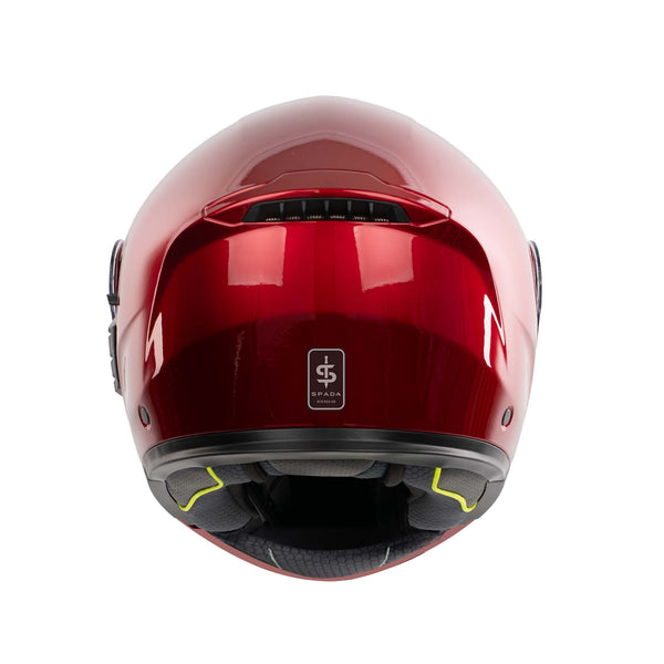 back of red helmet with black spada logo on the back
