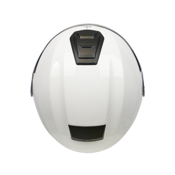 top of white helmet with black vents