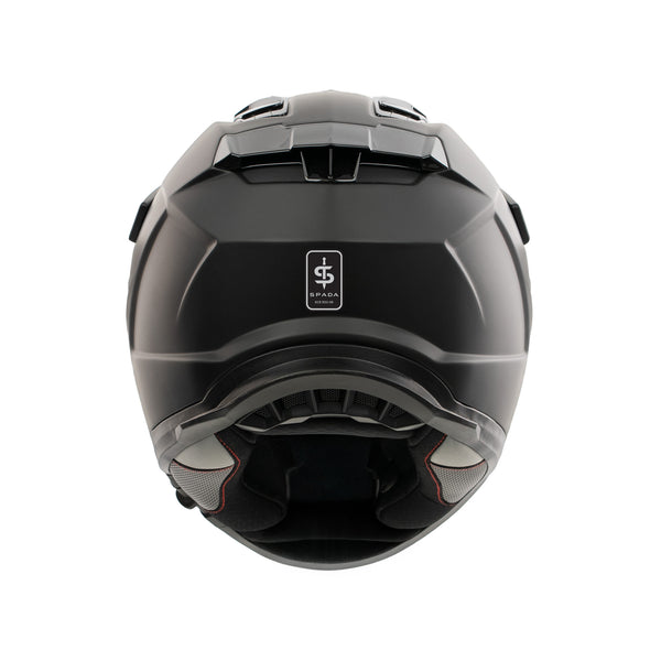back of matt black helmet with spada logo on the back