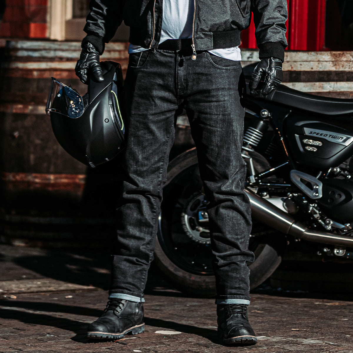 Drifter Washed Black Motorcycle Jeans