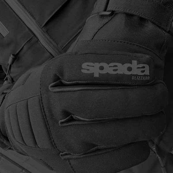 close-up of finger on spada motorcycle gloves with rubbing padding on backhand