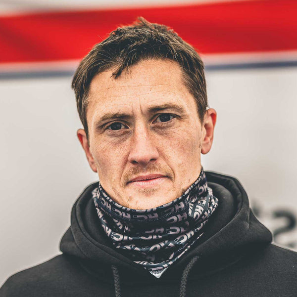 dean harrison wearing dean harrison merch hoodie and neck tube