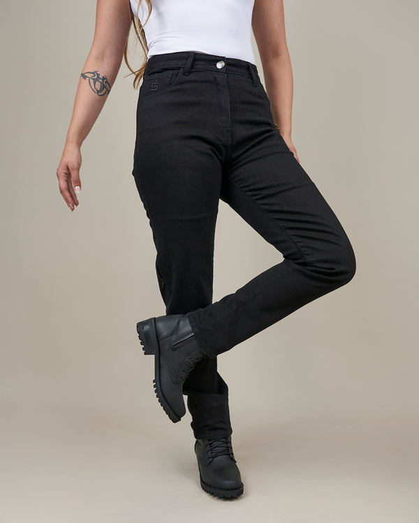 Drifter Ladies Solid Black Motorcycle Jeans