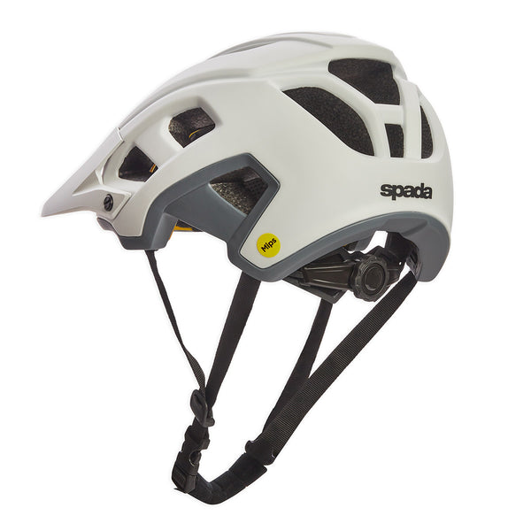 White helmet with black straps on a white background, featuring the Spada brand.