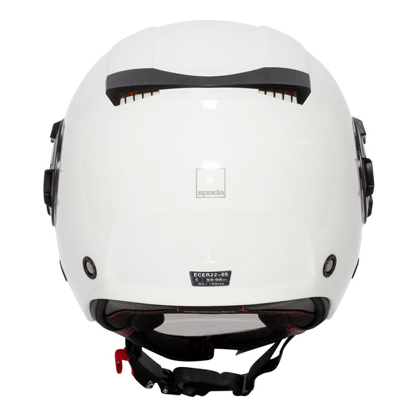 back of white open face motorbike helmet for men and women