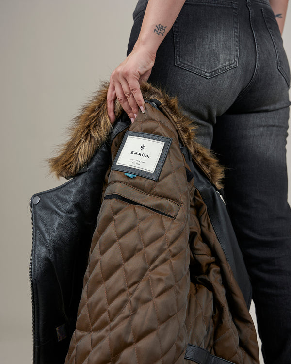 Lancer Ladies Black Leather Motorcycle Jacket