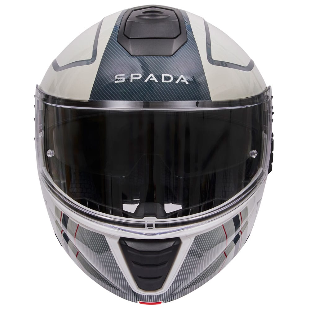 front of white and black grey flip up motorbike helmet