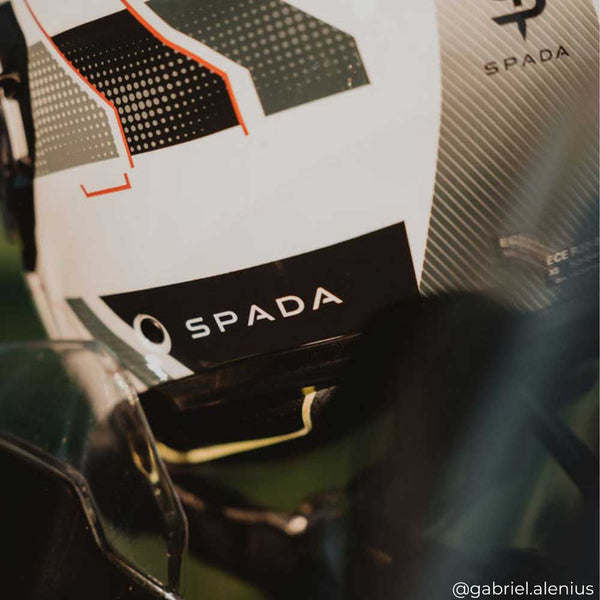 close up of white and grey flip up motorbike helmet