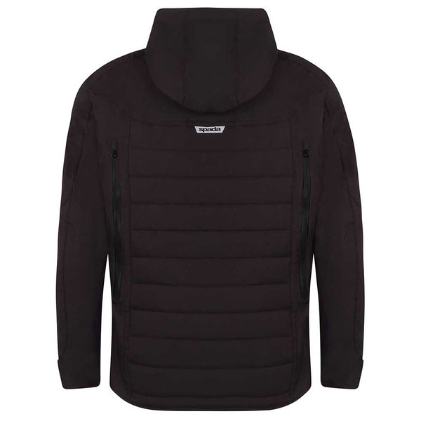 back of black quilted waterproof motorcycle jacket for men