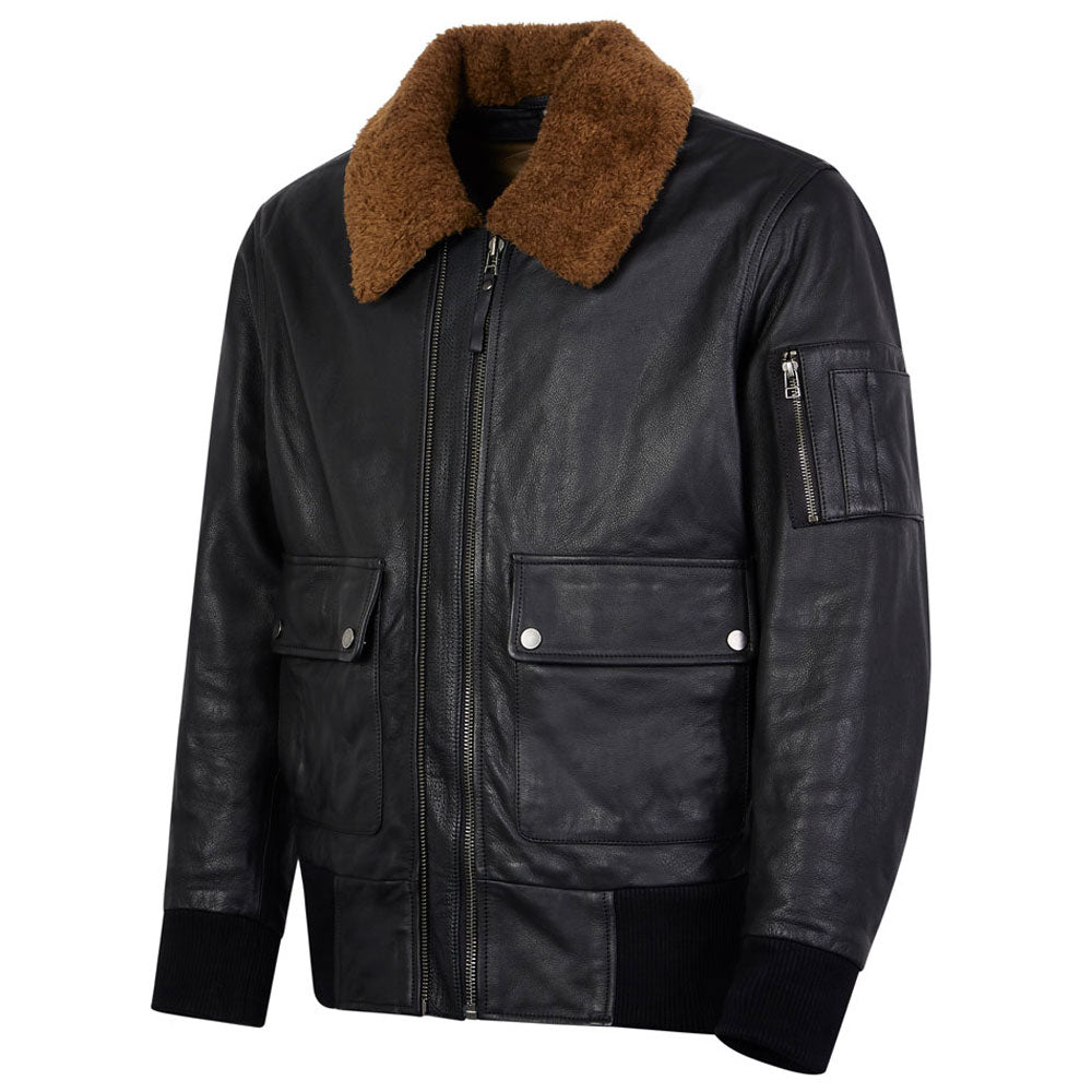 Side profile of men’s Turbine black motorbike jacket – vintage-inspired design with rugged rider fit