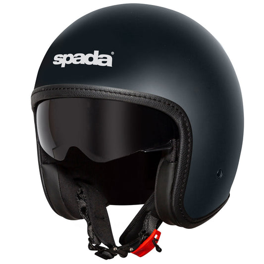 side view of matte black motorbike helmet with tinted visor