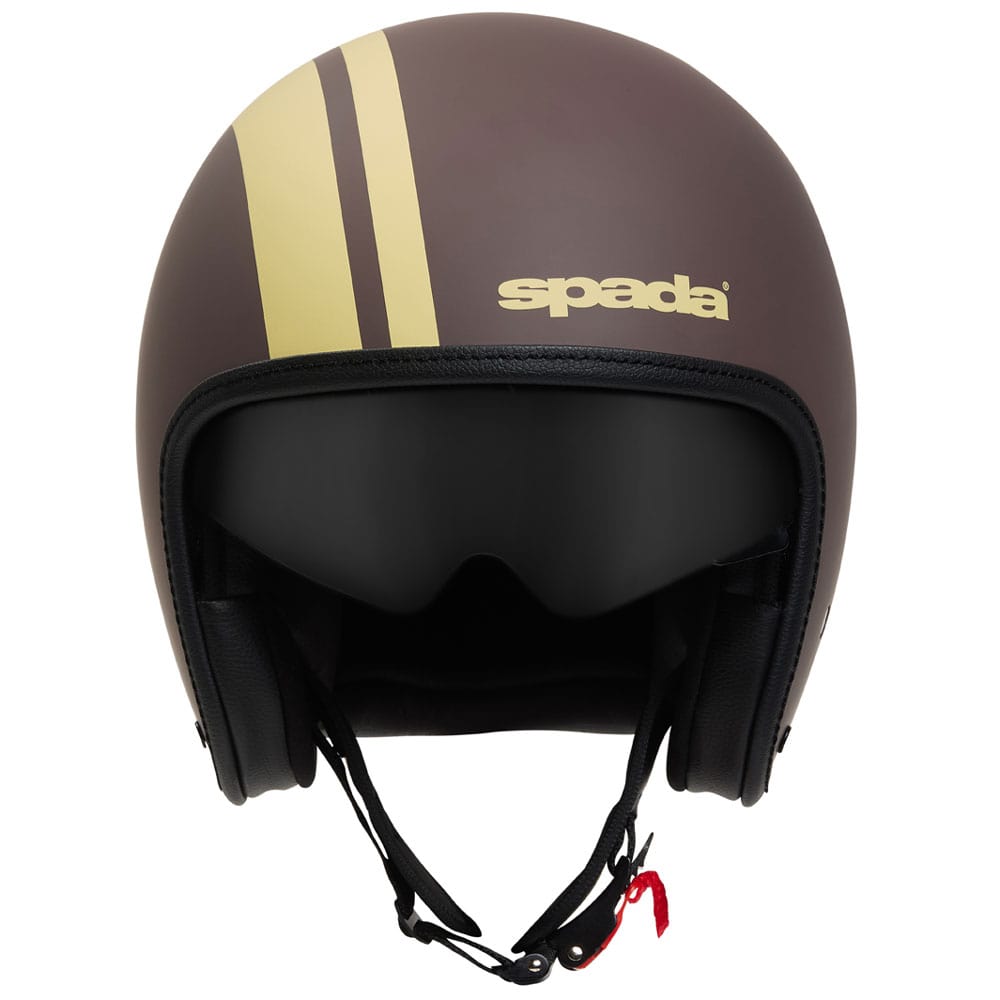 front of matt brown open face motorbike helmet
