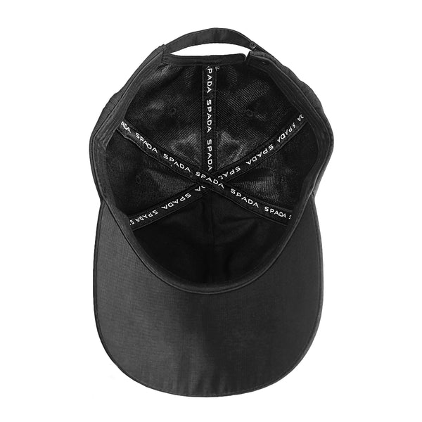 inside of black soft shell cap with spada branding