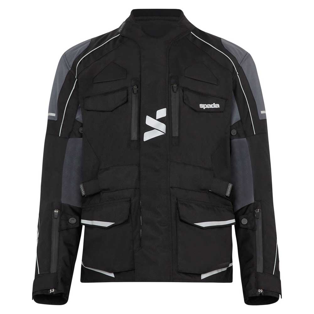 front of black and grey motorcycle jacket for men