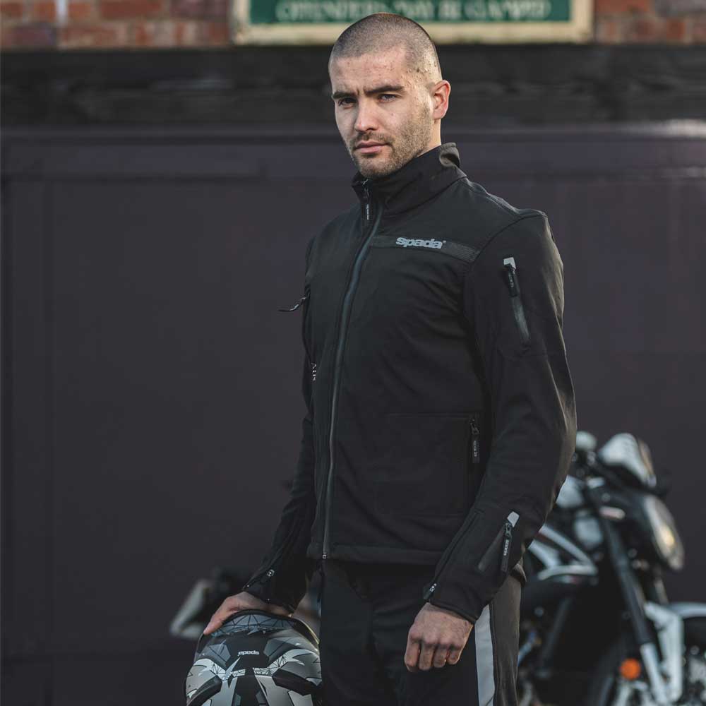 biker wearing black motorbike jacket for men