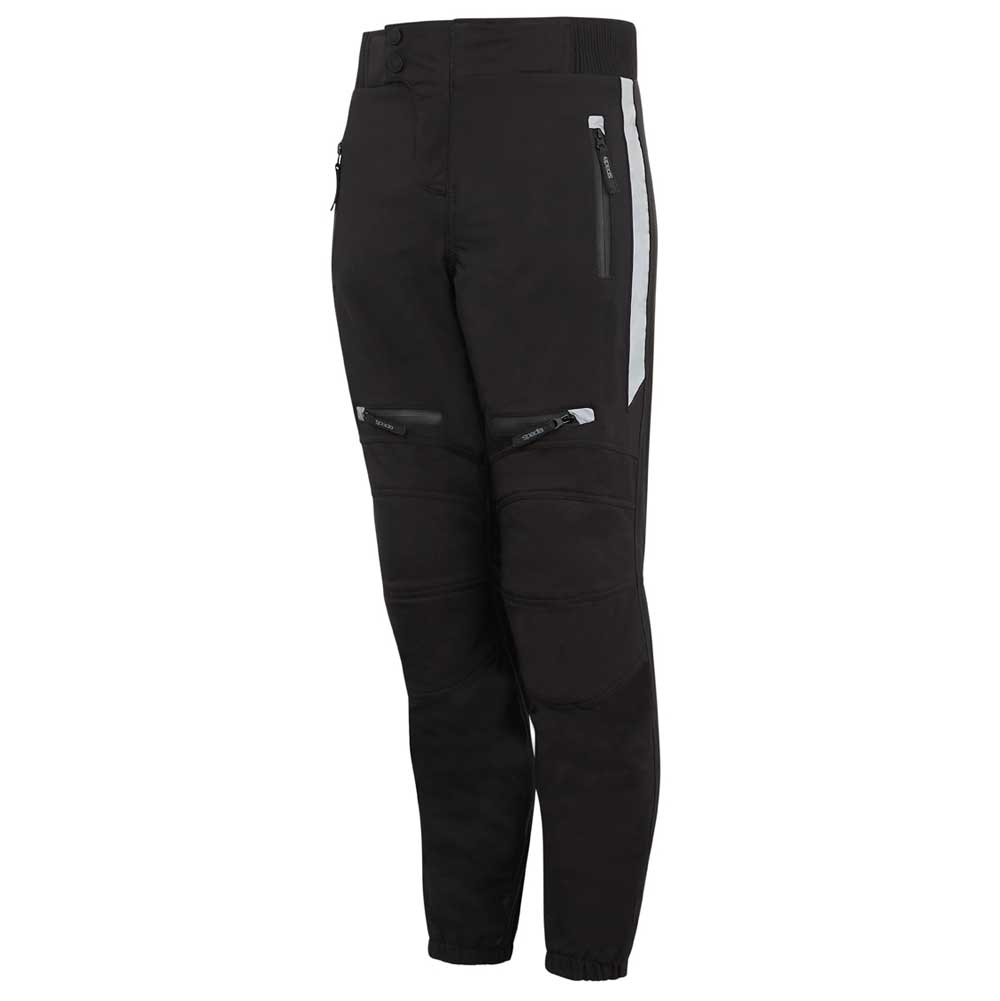 side of black motorcycle trousers with visibility strip