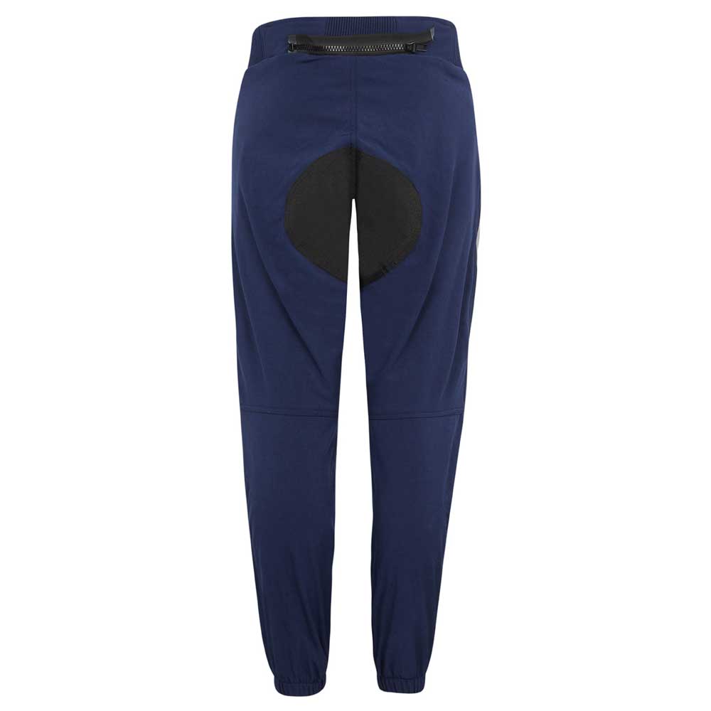 back of blue waterproof blue and black motorcycle trousers