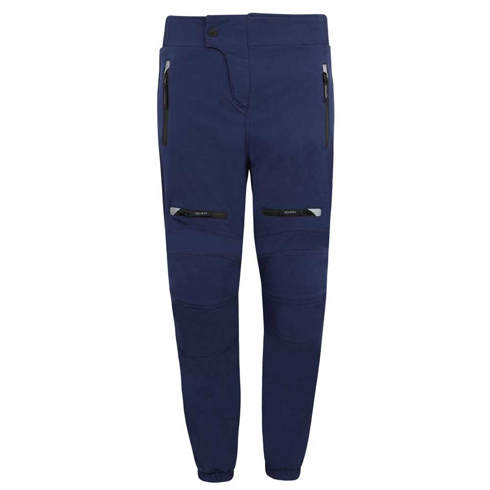 front of blue motorcycle trousers with waterproof lines pockets