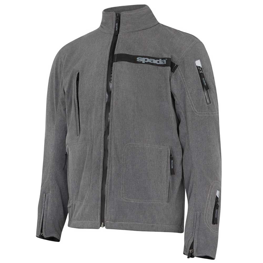 side view of grey motorbike jacket with black details