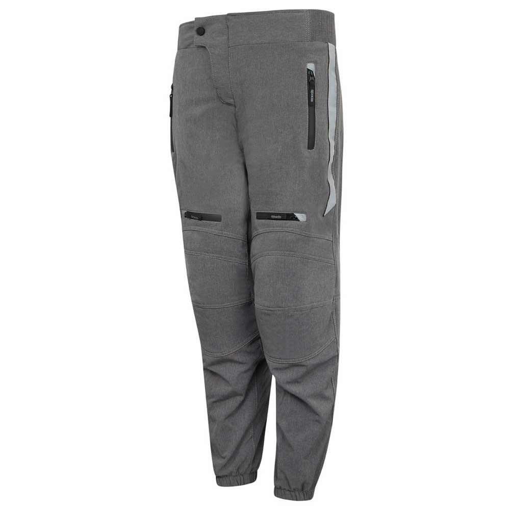 side view of grey motorcycle trousers with visibility strip
