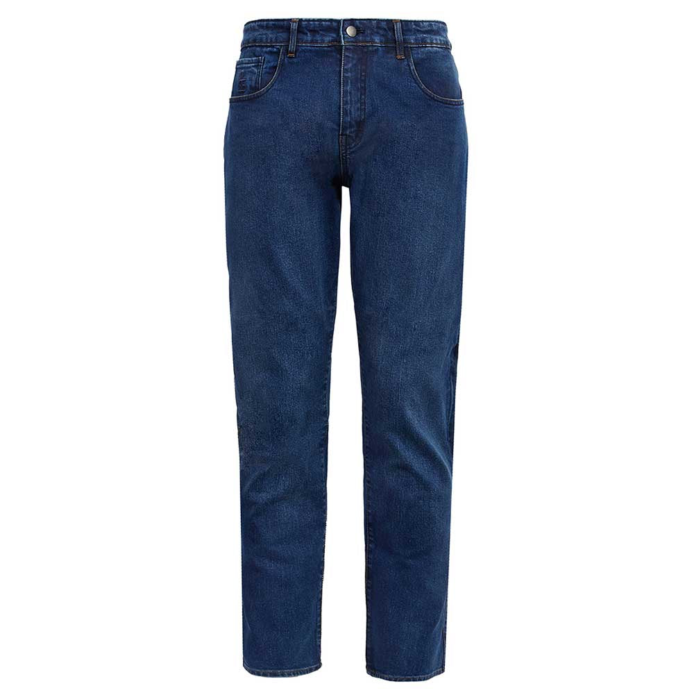 Men’s washed blue motorcycle jeans with slim fit, featuring CE-approved knee and hip armour for protection and everyday style.